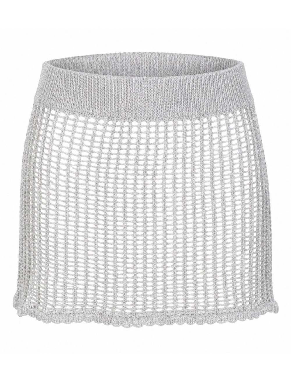 Ocean Drive Silver Metallic Open-Knit Crochet Mini Skirt